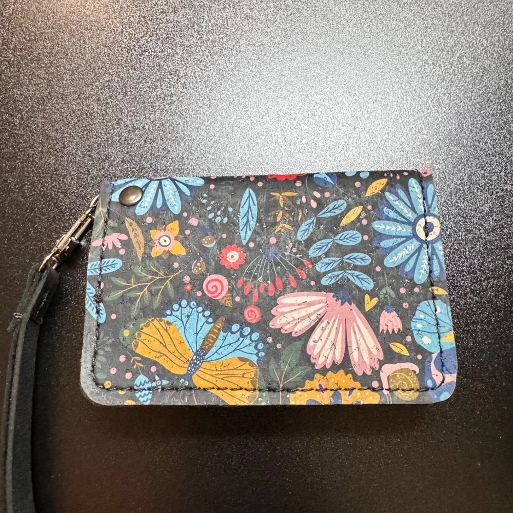 Cork Card Wallet Womens‎ Floral Butterfly Pink Wristlet Coin Purse Holder